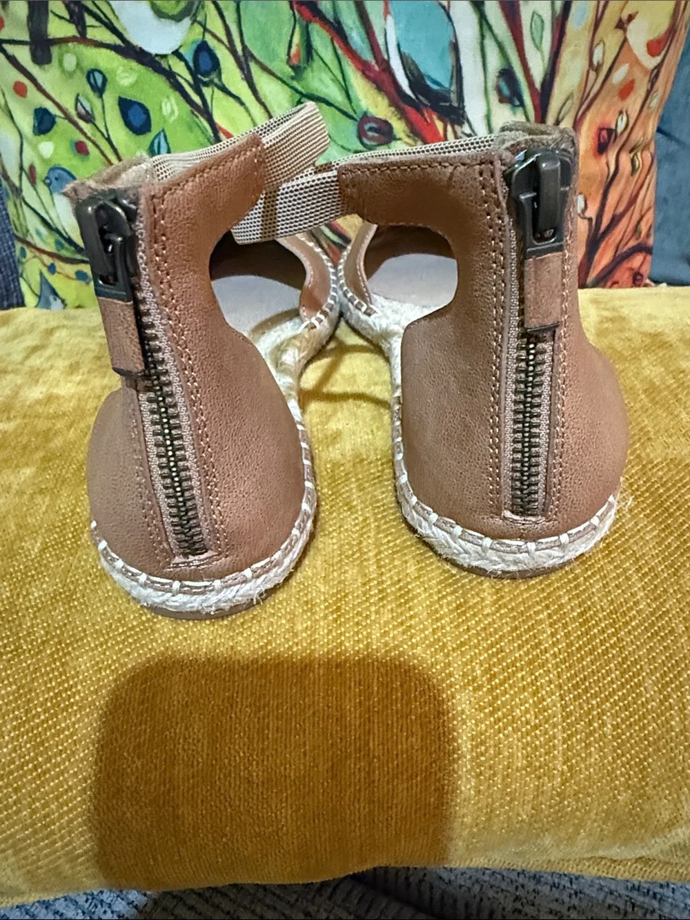 Eileen Fisher Tan Espadrille Ankle-Strap Flats with Natural Rope Trim
